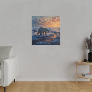 Sunset Polar Bear Wall Art | Square Matte Canvas