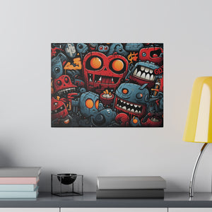 Abstract Creatures Wall Art | Horizontal Turquoise Matte Canvas