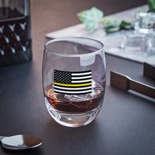 Load image into Gallery viewer, American Flag with Yellow Line Whiskey Glass