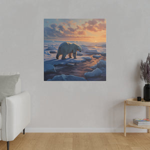 Sunset Polar Bear Wall Art | Square Matte Canvas
