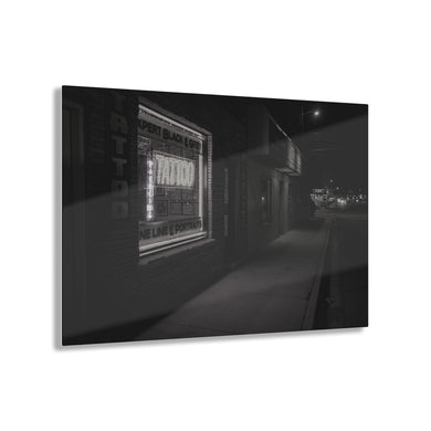 Tattoo Parlor at Night Black & White with Color Acrylic Prints