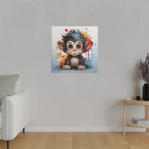 Painted Baby Monkey Wall Art | Square Matte Canvas