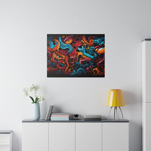 Colorful Doodles Wall Art | Horizontal Turquoise Matte Canvas
