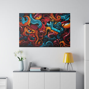 Colorful Doodles Wall Art | Horizontal Turquoise Matte Canvas