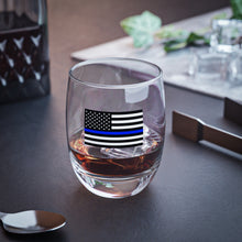 Load image into Gallery viewer, American Flag with Police Blue Line Whiskey Glass