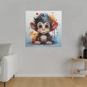Painted Baby Monkey Wall Art | Square Matte Canvas