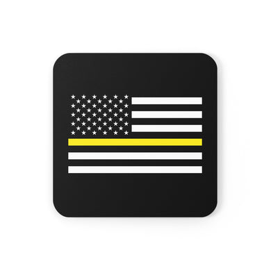 American Flag Yellow Line Corkwood Coaster Set