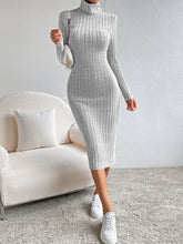 Load image into Gallery viewer, Turtleneck Long Sleeve Midi Sweater Dress