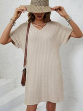 Load image into Gallery viewer, Ribbed V-Neck Short Sleeve Dress