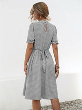 Load image into Gallery viewer, Printed Mock Neck Flounce Sleeve Dress