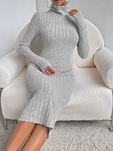 Load image into Gallery viewer, Turtleneck Long Sleeve Midi Sweater Dress