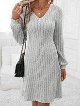 Load image into Gallery viewer, Ribbed V-Neck Long Sleeve Sweater Dress