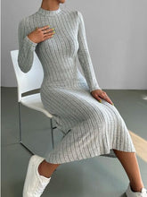 Load image into Gallery viewer, Ribbed Mock Neck Long Sleeve Midi Sweater Dress