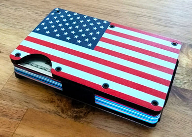 Aluminum RFID Blocking Minimalist Wallet with Vinyl Flag Decal- Veteran Owned