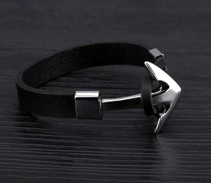 Stainless Steel Anchor Genuine Leather Bracelet