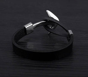 Stainless Steel Anchor Genuine Leather Bracelet