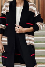 Load image into Gallery viewer, Striped Open Front Long Sleeve Longline Sweater Cardigan