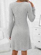 Load image into Gallery viewer, Ribbed V-Neck Long Sleeve Sweater Dress