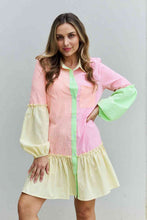 Load image into Gallery viewer, Davi &amp; Dani Flying Colors Full Size Colorblock Long Sleeve Shirt Dress
