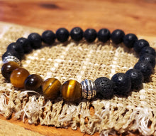 Load image into Gallery viewer, Tiger Eye and Lava Natural Stone Mala Bead Bracelet