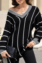 Load image into Gallery viewer, Striped V-Neck Long Sleeve Sweater