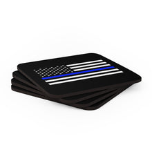 Load image into Gallery viewer, American Flag Blue Line Corkwood Coaster Set