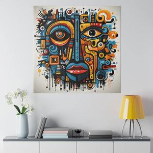 Abstract Tribal Face Wall Art | Square Matte Canvas