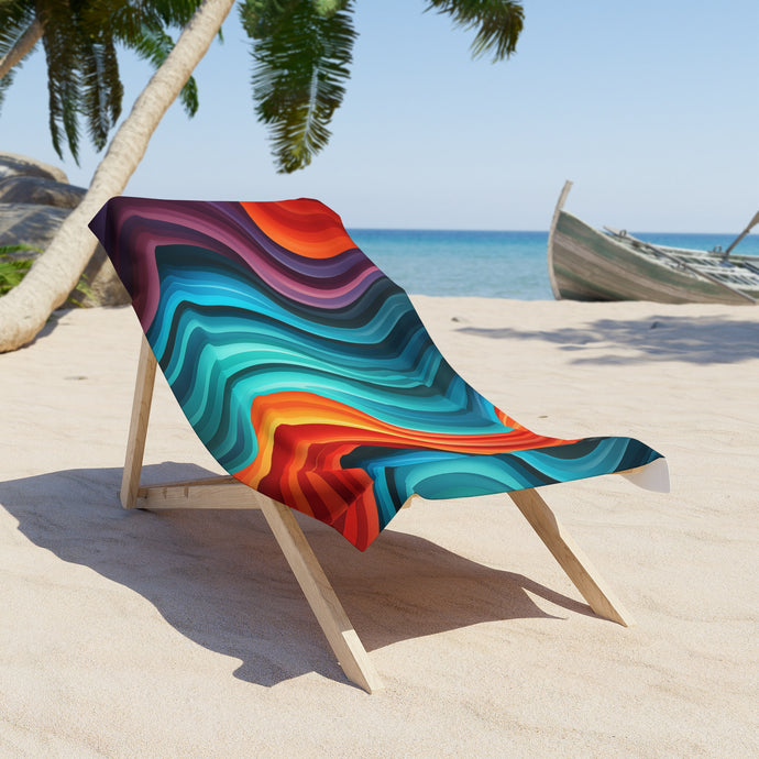 Colorful Wavy Lines Beach Towel