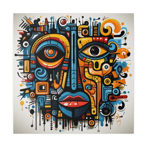 Abstract Tribal Face Wall Art | Square Matte Canvas