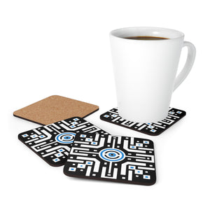Minimalist Digital Design White & Black Corkwood Coaster Set