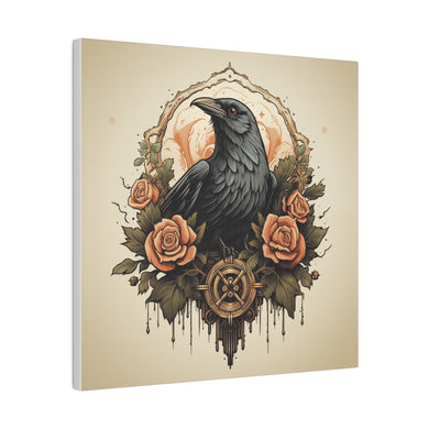 Vintage Style Crow & Roses Wall Art | Square Matte Canvas