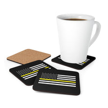 Load image into Gallery viewer, American Flag Yellow Line Corkwood Coaster Set