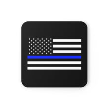 Load image into Gallery viewer, American Flag Blue Line Corkwood Coaster Set
