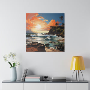 Painted Hawaiian Beach Wall Art | Square Matte Canvas