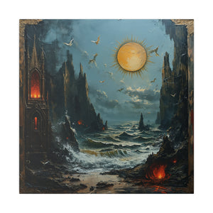 Gothic Beach at Night Wall Art | Square Matte Canvas