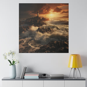 Lighthouse at Sunset on a Cliff Wall Art | Square Matte Canvas