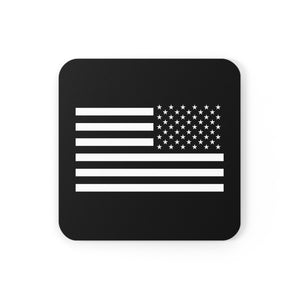 "Always Forward" Reversed American Flag Black & White Corkwood Coaster Set