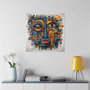 Abstract Tribal Face Wall Art | Square Matte Canvas