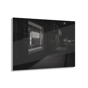 Tattoo Parlor at Night Black & White with Color Acrylic Prints