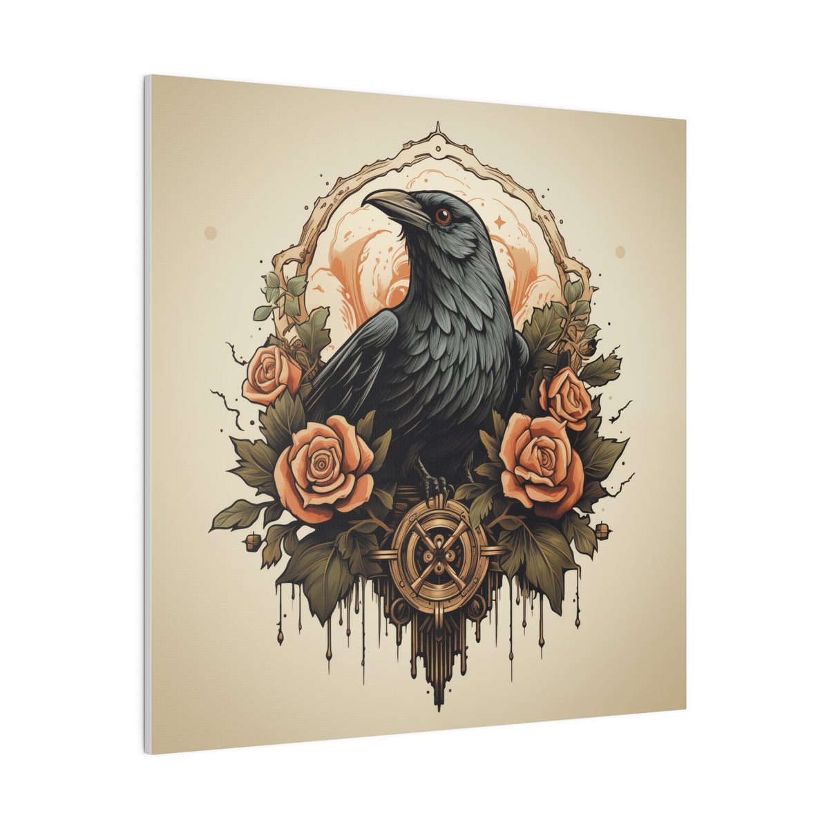 Vintage Style Crow & Roses Wall Art | Square Matte Canvas – Stryker Wear