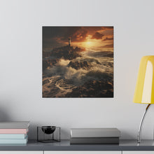 Load image into Gallery viewer, Lighthouse at Sunset on a Cliff Wall Art | Square Matte Canvas