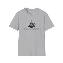 Load image into Gallery viewer, Peace, Love, Coffee | Unisex Softstyle T-Shirt