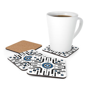 Minimalist Digital Design Black & White Corkwood Coaster Set