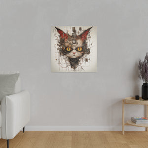 Abstract Steampunk Cat Wall Art | Square Matte Canvas