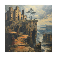 Load image into Gallery viewer, Fantasy Building on a Cliff Wall Art | Square Matte Canvas