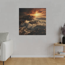 Load image into Gallery viewer, Lighthouse at Sunset on a Cliff Wall Art | Square Matte Canvas
