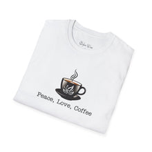 Load image into Gallery viewer, Peace, Love, Coffee | Unisex Softstyle T-Shirt