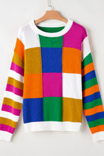 Load image into Gallery viewer, Color Block Round Neck Long Sleeve Sweater