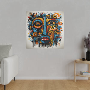 Abstract Tribal Face Wall Art | Square Matte Canvas