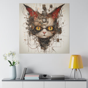 Abstract Steampunk Cat Wall Art | Square Matte Canvas